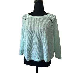 Eileen Fisher Organic Linen Cotton Sweater Wm's M Pastel Green Lightweight Knit